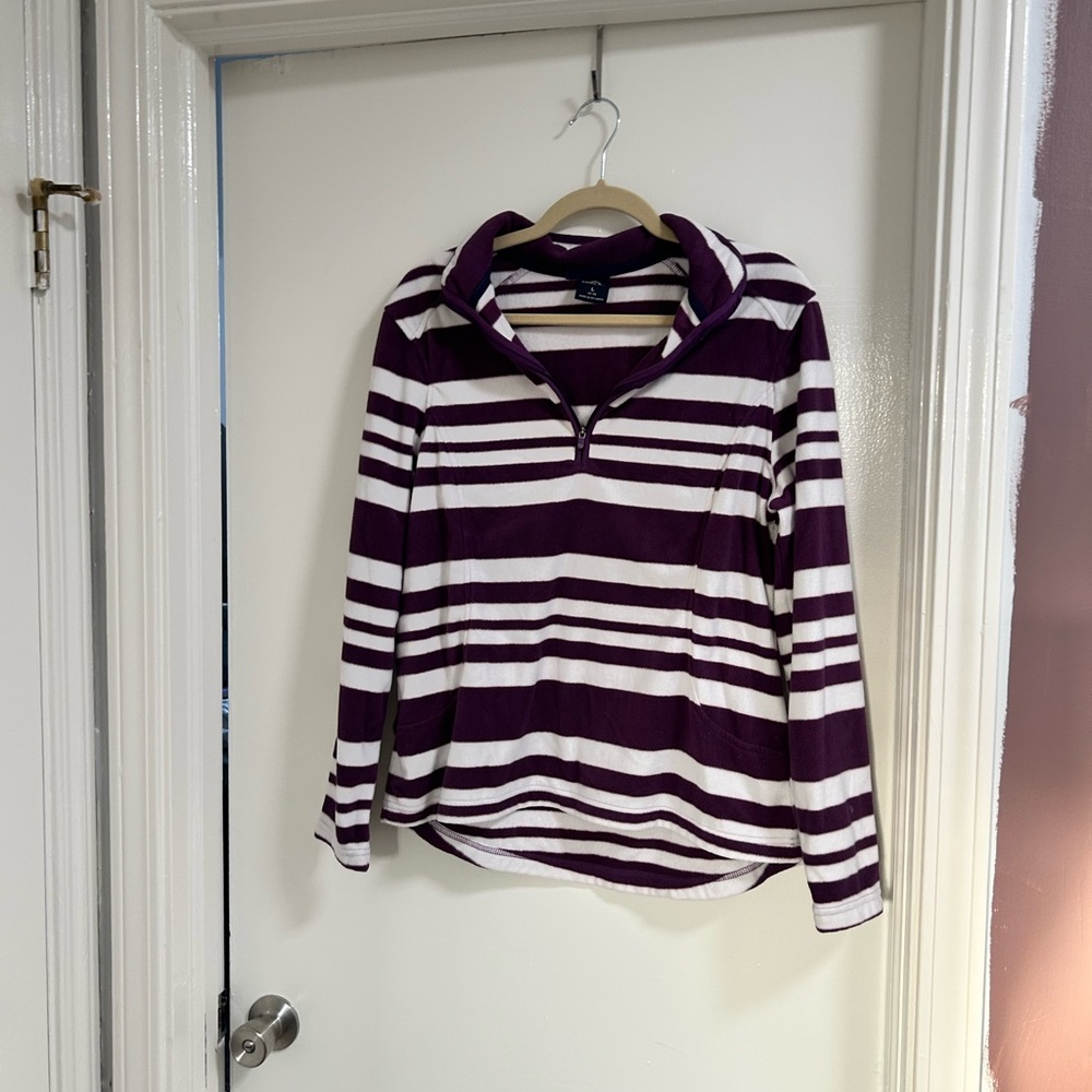 Lands' End Anyweather Purple and White Striped Quarter-Zip Fleece